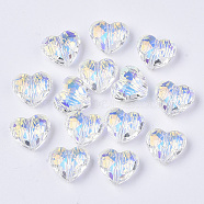 Transparent K9 Glass Beads, Faceted, Heart, Clear AB, 7x8x4mm, Hole: 1mm, about 20pcs/bag(GGLA-S056-7x8-001AB)