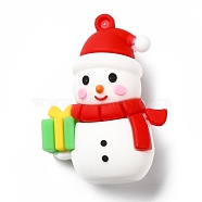 Christmas PVC Plastic Pendants, Snowman with Gift, White, 49x35x22mm, Hole: 3mm(KY-C009-17)