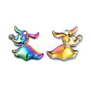 304 Stainless Steel Pendants, Dog Charm, Rainbow Color, 20x24x3mm, Hole: 1.8mm(STAS-Z041-28RC)