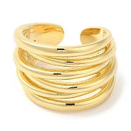 Rack Plating Brass Multi Line Open Cuff Ring for Women, Lead Free & Cadmium Free, Real 18K Gold Plated, US Size 7 1/4(17.5mm)(RJEW-A016-04G)