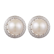 Natural Pearl Ear Studs, with Sterling Silver Findings, Flat Round, Platinum, 10.5mm(EJEW-P286-01P)