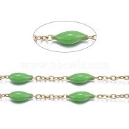 Handmade Enamel Beaded Chains, with Stainless Steel Curb Chains and Spool, Soldered, Long-Lasting Plated, Golden, Lime Green, 1.5x1x0.1mm, about 32.8 Feet(10m)/roll(CHS-I007-06G-08)