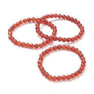 Natural Red Agate Beaded Stretch Bracelets, Round, Beads: 6~6.5mm, Inner Diameter: 2-1/4 inch(5.55cm)(BJEW-A117-B-26)