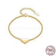 925 Sterling Silver Link Bracelets, Heart, Real 18K Gold Plated, 6-1/4 inch(16cm)(EW9515-2)