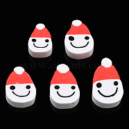 Handmade Polymer Clay Beads, Santa Claus/Father Christmas, Red, 9~14x7~9x4~4.5mm, Hole: 1.2~1.5mm(CLAY-N007-008)