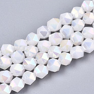 Electroplate Glass Beads Strands, Imitation Jade, AB Color Plated, Faceted, Round, White, 6x6x6mm, Hole: 1mm, about 100pcs/strand, 22.24 inhes(56.5cm)(X-EGLA-T019-07C)