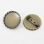 Iron Antique Bronze DIY Brooch Flat Pad Bezel Finding Settings, with Brass Trays, Nickel Free, 26mm, Pin: 0.8mm, Tray: 25mm(X-IFIN-G051-AB-NF)