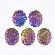 Electroplated  Natural Dragon Blood Jasper Pendants, Rainbow Plated, Oval, Colorful, 45~46x35~36x7mm, Hole: 1.2mm(G-S329-025)