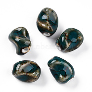 Handmade Porcelain Beads, Fancy Antique Glazed Porcelain, Nuggets, Dark Slate Gray, 20~21x16~17x14~15mm, Hole: 2.5~3.5mm(PORC-N008-06E)