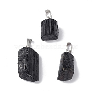 Natural Black Tourmaline Pendants, Nuggets Charms with Stainless Steel Color Plated 201 Stainless Steel Snap on Bails, 20~33x10~24x9.5~12mm, Hole: 3.5x7.5mm(G-F739-01P)