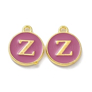 Golden Plated Alloy Enamel Charms, Cadmium Free & Lead Free, Enamelled Sequins, Flamingo, Flat Round with Letter, Letter.Z, 14x12x2mm, Hole: 1.4mm(ENAM-XCP0001-13Z)