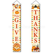 Hanging Polyester Sign for Home Office Front Door Porch Welcome Decorations, Rectangle with Word Give Thank, Pumpkin Pattern, 180x30cm, 2pcs/set(HJEW-WH0011-20B)
