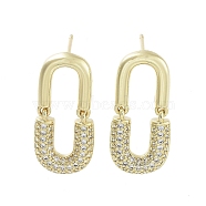 Oval Brass with Cubic Zirconia Dangle Stud Earrings, Long-Lasting Plated, Lead Free & Cadmium Free, Real 18K Gold Plated, 23.5x11mm(EJEW-Q811-32G)