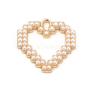 Alloy Pendaants, ABS Plastic Imitation Pearl Beads Heart Charms, Light Gold, 16.5x17.5x2~2.5mm, Hole: 1.6~1.8mm(PALLOY-K258-01LG)