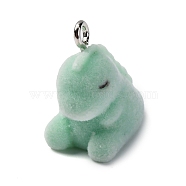 Flocky Resin Pendants, Dinosaur, with Platinum Iron Loop, Medium Aquamarine, 23x24x19mm, Hole: 2.5mm(FIND-S001-08A)