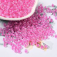 Glass Seed Beads, Inside Colours Lustered, Round, Hot Pink, 4x3mm, Hole: 1.4mm, about 7650pcs/pound(SEED-H002-L-A240)