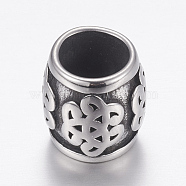 304 Stainless Steel Beads, Column with Kont, Large Hole Beads, Antique Silver, 14x13mm, Hole: 9mm(STAS-P173-139AS)