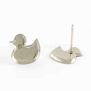 Duck Earring Settings 304 Stainless Steel Stud Earring Findings, Stainless Steel Color, 10.5x10.5mm, Pin: 0.5mm(X-STAS-Q170-02)