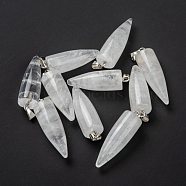 Natural Quartz Crystal Pendants, Rock Crystal Pendants, with Platinum Brass Findings, Bullet, 32~35x10~11mm, Hole: 7X3mm(G-D040-01P-B15)
