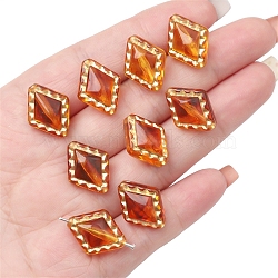 Imitation Amber Transparent Acrylic Beads, Chocolate, Metal Enlaced, Rhombus, 18x14x8.5mm, Hole: 1.5mm, about 20pcs/bag(MACR-D071-02B)