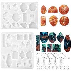 Earring DIY Making Kit, Including Silicone Pendant Molds, Brass Earring Hooks, 304 Stainless Steel Open Jump Rings, White, 102Pcs/bag(DIY-SZ0006-10)