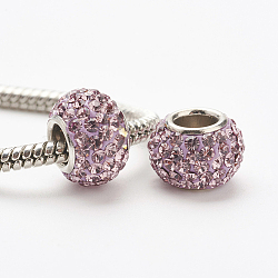 Austrian Crystal European Beads, Large Hole Beads, 925 Sterling Silver Core, Rondelle, 212_Light Amethyst, 11~12x7.5mm, Hole: 4.5mm(STER-E049-E15)