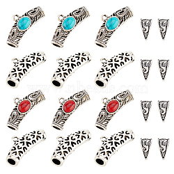 ARRICRAFT 20 Sets 2 Colors Tibetan Style Alloy Tube Bails, Curved, with Synthetic Turquoise & Snap on Bails, Mixed Color, 14.65x30x10mm, Hole: 1.8mm, 10 sets/color(FIND-AR0002-39)