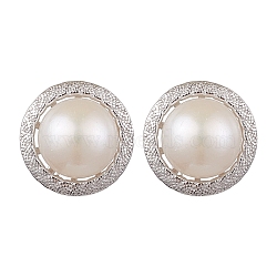 Natural Pearl Ear Studs, with Sterling Silver Findings, Flat Round, Platinum, 10.5mm(EJEW-P286-01P)