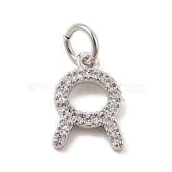 Brass Micro Pave Cubic Zirconia Charms, Constellation Charm, with Jump Ring, Taurus, 12x8x1.5mm, Hole: 3.5mm(KK-E077-02P-12)