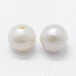 Natural Cultured Freshwater Pearl Beads, Half Drilled, Round, Floral White, 5~5.5mm, Hole: 0.8mm(PEAR-P056-014)