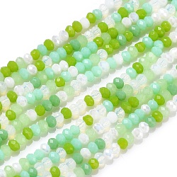 Glass Beads Strands, Faceted, Rondelle, Lawn Green, 2~3.2x1.8~2.6mm, Hole: 0.8mm, about 185~186pcs/Strand, 15.55~15.75 inch(39.5~40cm)(GLAA-F106-B-13)