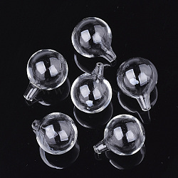 Handmade Blown Glass Globe Bottles, for Glass Vial Pendants Making, Clear, 38~39x30mm, Half Hole: 4~5mm(X-BLOW-T001-01D)
