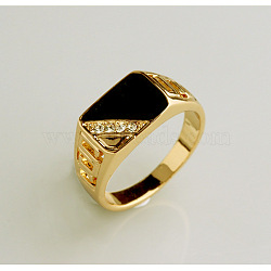Alloy Micro Pave Cubic Zirconia Finger Rings for Men, with Enamel, Rectangle, Golden, US Size 9(18.9mm)(FS-WGE231C-08)