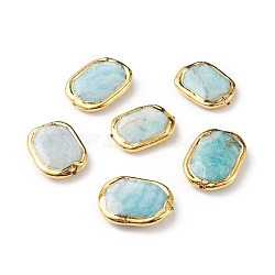 Natural Amazonite Beads, with Golden Plated Edge Brass Findings, Faceted, Oval, 28.5~29x19.5~21.5x7~8mm, Hole: 0.8mm(X-G-L543-006B)