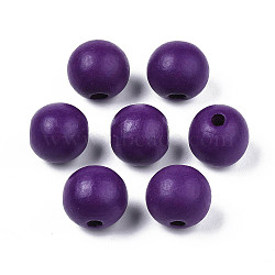 Painted Natural Wood Beads, Macrame Beads Large Hole, Round, Indigo, 16.5x15mm, Hole: 4mm(X-WOOD-S057-074)