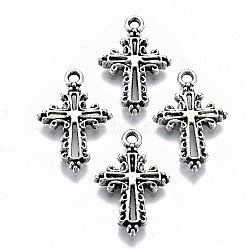 Tibetan Style Alloy Pendants, Cross, Cadmium Free & Lead Free, Antique Silver, 20x13x2mm, Hole: 1.6mm(X-TIBEP-N009-052AS-RS)