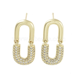 Oval Brass with Cubic Zirconia Dangle Stud Earrings, Long-Lasting Plated, Lead Free & Cadmium Free, Real 18K Gold Plated, 23.5x11mm(EJEW-Q811-32G)