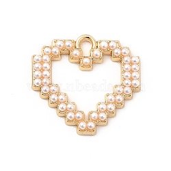 Alloy Pendaants, ABS Plastic Imitation Pearl Beads Heart Charms, Light Gold, 16.5x17.5x2~2.5mm, Hole: 1.6~1.8mm(PALLOY-K258-01LG)