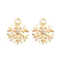 Alloy Pendants, with Crystal Rhinestone, Snowflake, Light Gold, Light Gold, 16x13x3mm, Hole: 1.8mm(X-PALLOY-S133-001LG)