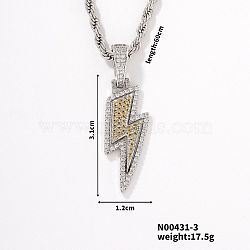 European and American Fashion Lightning Brass Rhinestone Pendant Necklaces, Platinum, 23.62 inch(60cm)(HP4417-3)