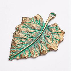 Tibetan Style Alloy Pendants, Leaf, Antique Bronze & Green Patina, 70x47x2mm, Hole: 4mm(PALLOY-F187-37ABG)