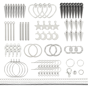 DIY Punk Earring Necklace Making Kits, Including 304 Stainless Steel Earring Hooks & Hoop Earring Findings, Iron Chains, Cone & Star & Moon & Tooth Shape Stainless Steel & Alloy Pendants, Stainless Steel Color