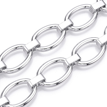 Aluminum Oval Link Chains, Unwelded, Platinum, 27.5x19x4mm, 12x5x1.5mm