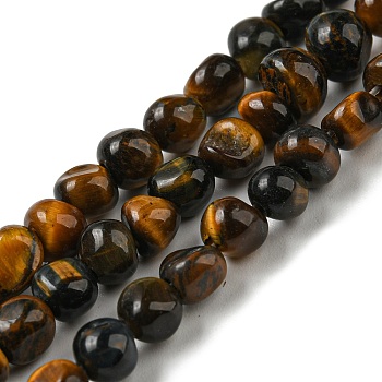 Natural Tiger Eye Bead Strands, Tumbled Stone, Nuggets, 3~7.5x4.5~6x3~6mm, Hole: 1mm, about 61~66pcs/strand, 15.16''~15.35''(38.5~39cm)