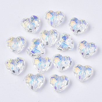 Transparent K9 Glass Beads, Faceted, Heart, Clear AB, 7x8x4mm, Hole: 1mm, about 20pcs/bag