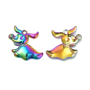 304 Stainless Steel Pendants, Dog Charm, Rainbow Color, 20x24x3mm, Hole: 1.8mm