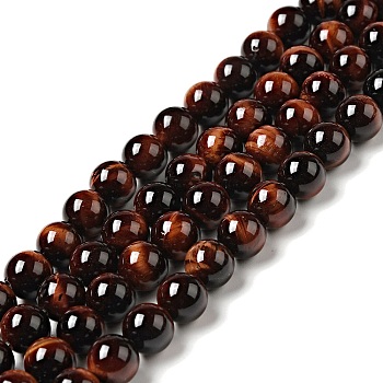 Natural Gemstone Beads, Round, Tiger Eye, Dyed & Heated, Grade A, Red, about 8mm in diameter, hole: about 1mm, 50pcs/strand