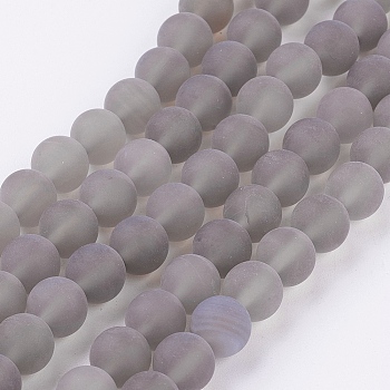 Natural Grey Agate Bead Strands, Frosted, Round, 10mm, Hole: 1mm, about 39pcs/strand, 15.7 inch
