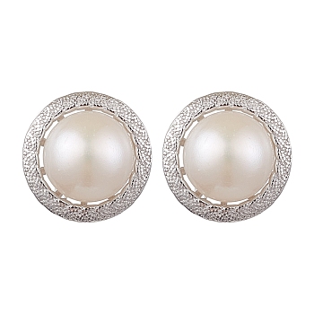 Natural Pearl Ear Studs, with Sterling Silver Findings, Flat Round, Platinum, 10.5mm