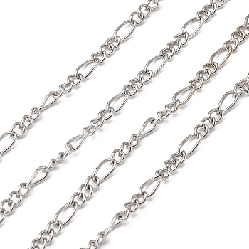 Iron Handmade Chains Figaro Chains Mother-Son Chains, Unwelded, Platinum Color, with Spool, Mother Link:3.5x7mm, 1mm thick, Son Link:3x4mm, 0.83mm thick, about 328.08 Feet(100m)/roll